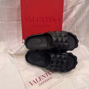 Valentino Black Pyramid Stud Slides